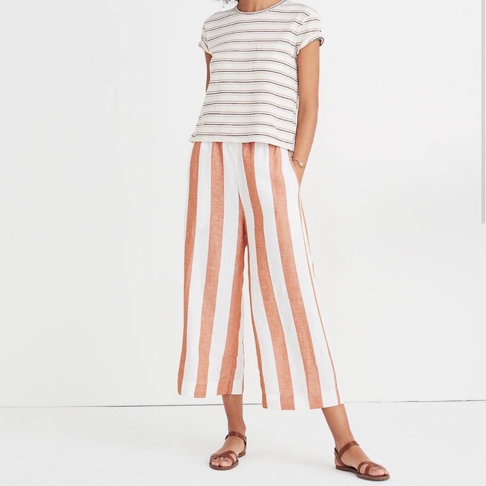 Madewell Huston Pull-On Crop Pants in Evelyn Stripe Linen Viscose Blend Size XXS
